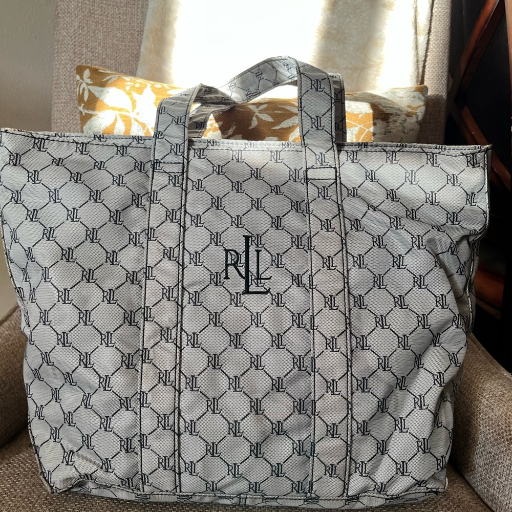 Ralph Lauren Monogrammed Black and White Tote